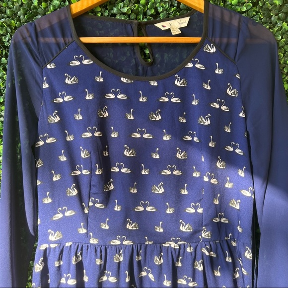 Yumi Swan Long Sleeve Dress Navy Blue - Picture 4 of 7